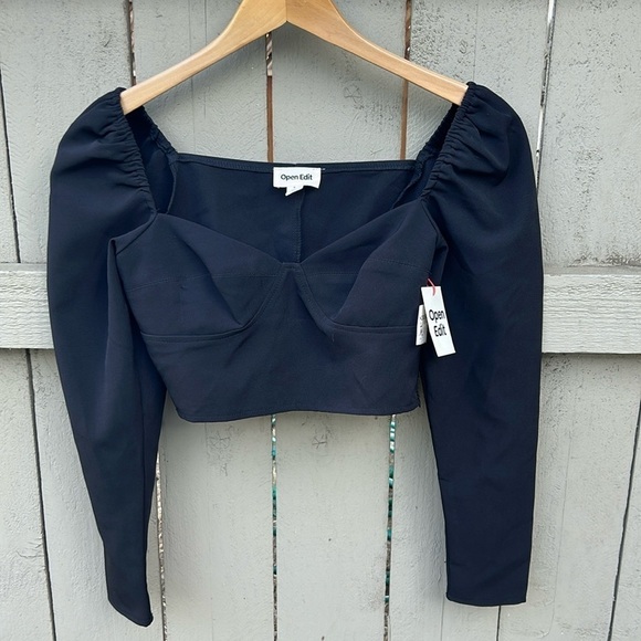 Open Edit Tops - NWT Open Edit Long Sleeve Black Crop Top Bolero Goth Punk Vibes Sz Small